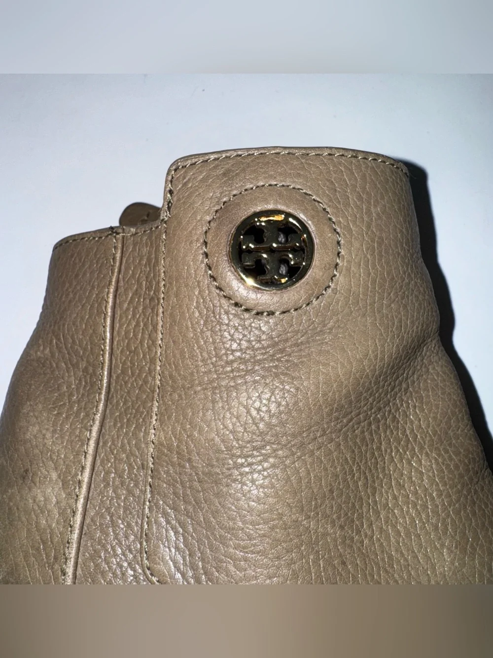 Tory Burch Junction Porcini Green Tumbled Leather Ankle Booties Size 7.5M